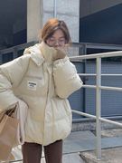 鸭鸭粉色棉衣羽绒棉服女冬季2023短款学生棉袄，韩版加厚面包服