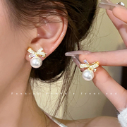 南洋千金~蝴蝶结珍珠耳环，2024高级感耳钉，女小众独特耳饰