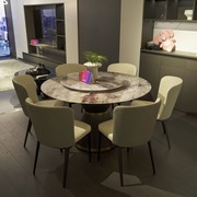 A家家居轻奢圆餐桌现代简约大餐桌椅组合10人彩晶石岩板饭桌家用
