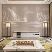 8d新中式国画山水画墙纸客厅卧室背景墙壁纸茶室书房抽象意境墙布