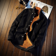 秋冬季男装韩版潮流修身保暖长袖衬衣休闲男士加绒加厚灯芯绒衬衫