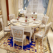 欧式折叠伸缩餐桌椅组合小户型大理石圆桌，家用圆形实木饭桌餐