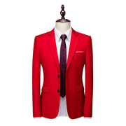韩版修身商务正装职业西服男休闲大红色西装青年影楼主持礼服外套
