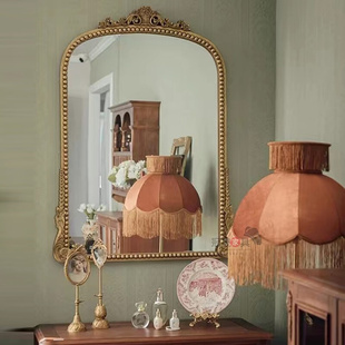 欧式复古化妆镜桌面法式雕花梳妆镜子壁挂式浴室镜美式壁炉装饰镜