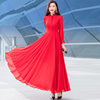 雪纺红色长袖连衣裙女2024夏季高端白色修身气质，减龄大摆长裙