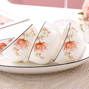 釉中彩陶瓷碗家用套碗套装，可微波吃饭碗碟新中式，加厚防烫餐具组合