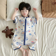 宝宝短袖睡袋夏季薄款儿童，防踢被纯棉婴儿，护肚连体哈衣空调家居服