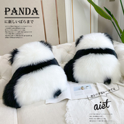 毛绒靠枕黑白熊猫背影仿羊毛客厅靠垫床头装饰抱枕可爱沙发坐垫