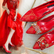 红色高跟鞋婚鞋2024年新娘鞋结婚鞋秀禾婚纱两穿不累脚中式