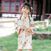 儿童旗袍女童春秋季改良汉服中国风童装小女孩，古装旗袍裙薄款复古