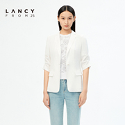 lancy悦朗姿女装2023夏季薄款白色五分袖西装外套女收腰显瘦