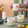 高颜值玫瑰花马克杯粉色少女心浮雕杯子创意简约家用陶瓷水杯茶杯
