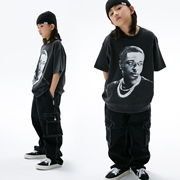 rockyroad童装儿童街舞潮服宽松hiphop嘻哈印花演出服短袖t恤套装