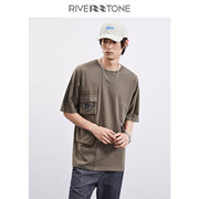 Riverstone流石男装夏装工装设计感短袖T恤夏季高端纯棉上衣体恤
