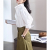 韩版时髦有范蝙蝠(范蝙蝠，)七分袖宽松立领，白衬衫纯色上衣女2024春秋
