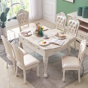 欧式餐桌椅组合大理石可伸缩多功能折叠圆桌小户型实木饭桌套装