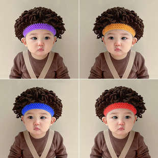 婴儿春秋季韩版帽子男宝，女童可爱超萌搞怪宝宝，毛线帽儿童假发帽