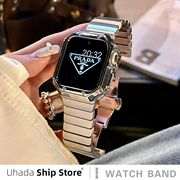 Uhada适用于iwatchs9表带苹果手表5/4代apple watch Ultra2金属se不锈钢s6蝴蝶扣45mm链式S9表带男女保护壳套