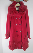 pinkmary粉红玛琍粉红，玛丽冬季狐狸毛领，中长款羊毛大衣女标齐