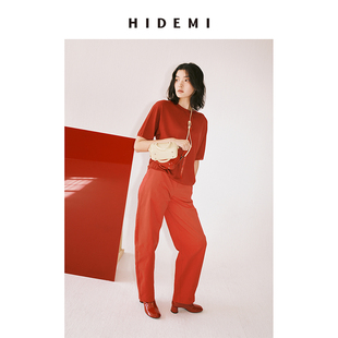 HIDEMI节日系列“红色的房间”限定色圆领极简针织无缝短袖毛衣