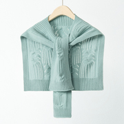 100纯羊毛针织披肩女外搭加厚扭花镂空护肩颈羊绒保暖系带空调衫