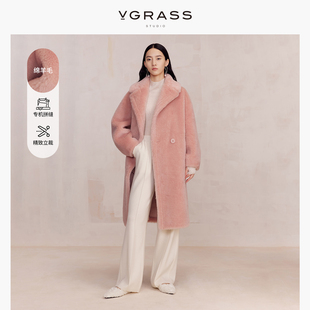 VGRASS复古时髦中长款泰迪绒大衣女冬篙级感皮草100%羊毛