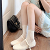 日系JK白色短袜子春夏季薄款奶白蕾丝花边袜甜美Lolita爱心堆堆袜