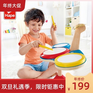Hape三重动感架子鼓宝宝智力打击音律玩具男女孩儿童木制益智