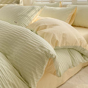 纯色小清新四件套纯棉水洗棉，全棉简约床单，被套床上用品床笠2024款