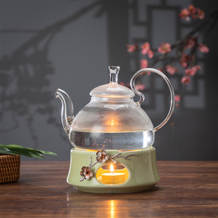 下午茶茶具欧式花茶茶具花茶杯套装陶瓷玻璃煮水果蜡烛茶壶锡梅花