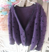 紫色大V披肩黑色球球北欧风洋气加绒开衫外套毛衣兔毛