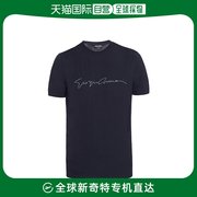 香港直邮Armani阿玛尼男士T恤海军蓝色弹性草签字母紧身圆领