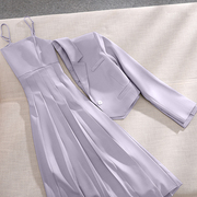 2023春秋韩版紫色两件套装女设计感小众职业轻熟风港味西装裙