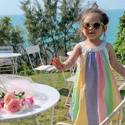 亲子家童装儿童无袖背心裙，2024夏季女童，韩版彩色条纹连衣裙