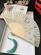 中国风扇子古风折扇汉服桃花旗袍舞蹈扇便携古典绿色荷花女折叠扇