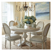 美式实木餐桌椅组合圆桌家用小户型，法式白色现代简约复古饭桌旋转