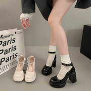 玛丽珍鞋子女款，高跟小个子女鞋2024年春秋，粗跟漆皮小皮鞋