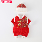 新生婴儿衣服冬季装连体衣女宝宝红色喜庆拜年服外出过新年外出服
