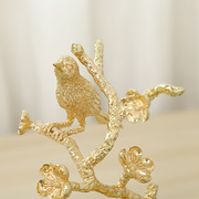 摆件金属工艺品创意，时尚两只黄鹂鸟摆件酒柜家居装饰