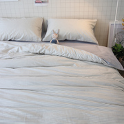 北欧风床上用品条纹简约日式全棉床单被套，双人1.8m1.5米四件套
