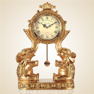 定制欧式钟表座钟台钟客厅创意桌面摆件 大象时钟复古大号简约石