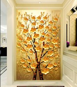 定制8d立体发财树玄关壁纸壁画走廊过道墙纸客厅装饰画进门5D墙布