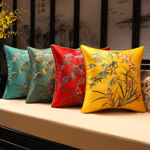 新中式古典抱枕红木沙发靠垫套含芯大靠背牡丹花刺绣靠枕腰枕