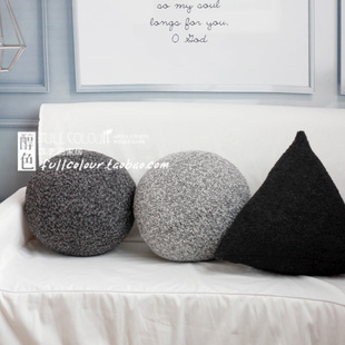 简约北欧黑白灰圆球形三角形样板间沙发床头民宿飘窗毛绒抱枕靠垫