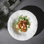 岩石纹陶瓷盘子汤盘深盘高级感家用菜盘碟不规则异形沙拉碗西餐盘