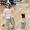 女童卫衣套装春装，2024韩版洋气儿童假两件套头上衣灯笼裤两件