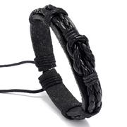 欧美复古简约皮革多层手链 个性男士编织皮手镯 个性时尚手绳手环