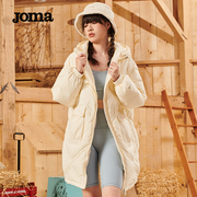 Joma荷马中长款羽绒服女冬季鸭绒连帽运动外套加厚保暖防风