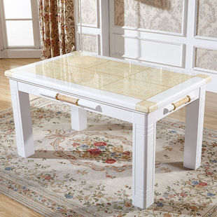 欧式白色黄玉大理石餐桌椅组合长方形，实木餐桌一桌4椅6椅