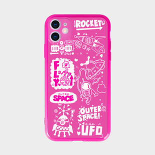飞向太空苹果13promax荧光手机壳，12粉红11少女款xrxs适用iphone8